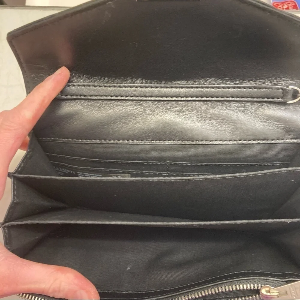 All saints black Justine quilted leather crossbody wallet bag
